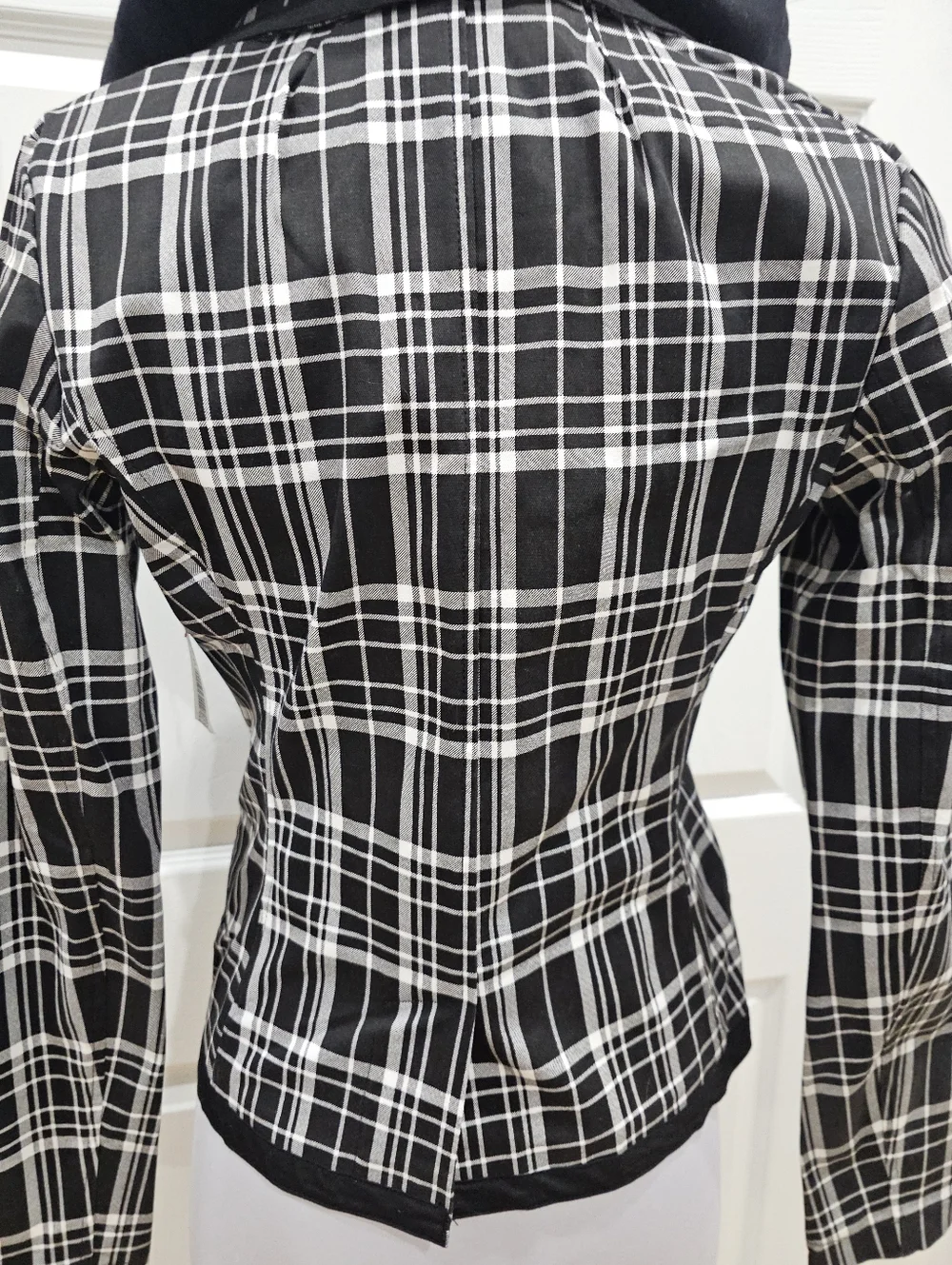 Rare Vintage Punk Goth Tripp NYC Black & White Plaid Snap Blazer Jacket Coat S - Picture 6 of 12